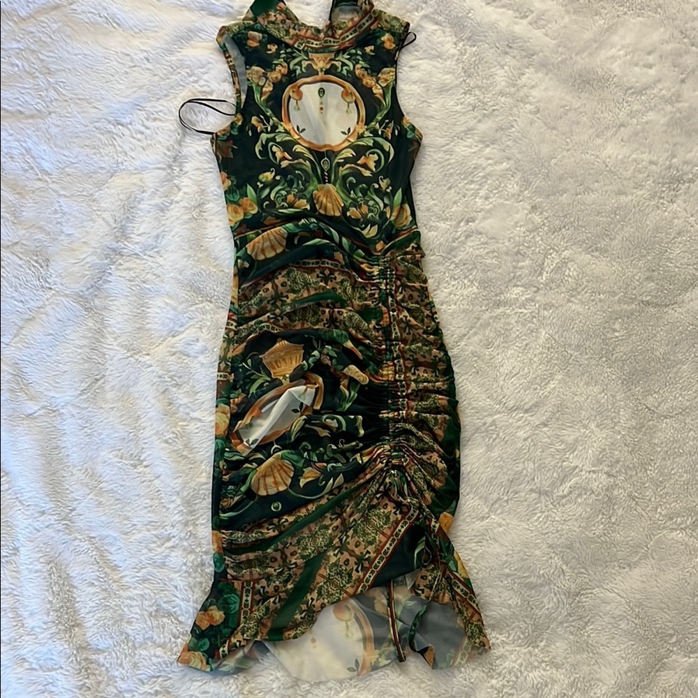 Fashion Nova Multi Color Mesh Halter Midi Dress Size S
